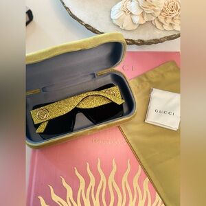 Gucci Black Sunglasses with Gold Glitter Accent